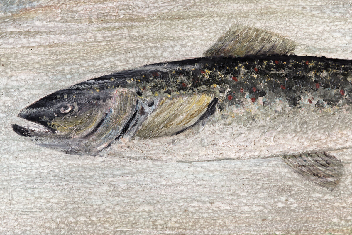 Oil on panel, trout, signed
