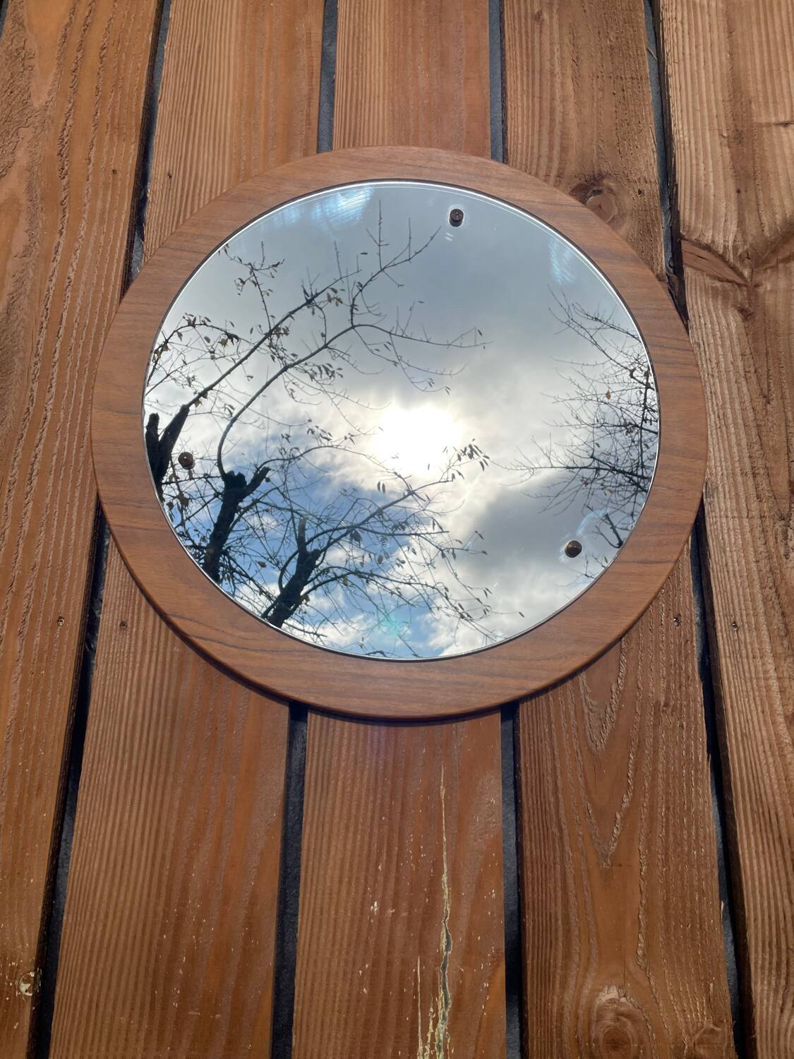 vintage teak wood wall mirror
