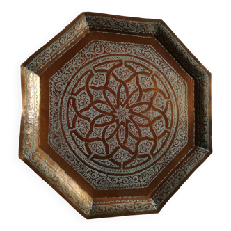 Old oriental tray in chiseled copper