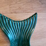 Ceramic serving flat plate in the shape of green fish