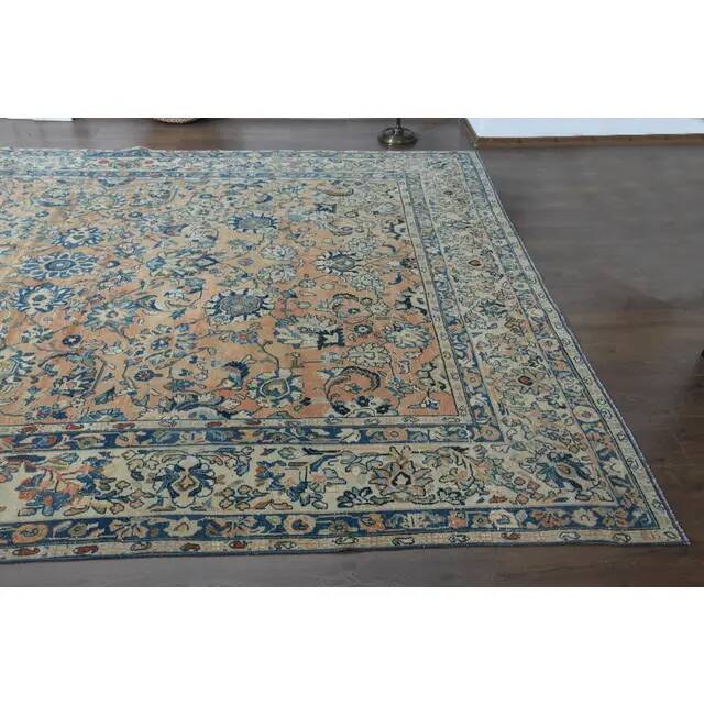 1970s Vintage Persian Handmade Wool Cotton Orange Area Rug 265x372