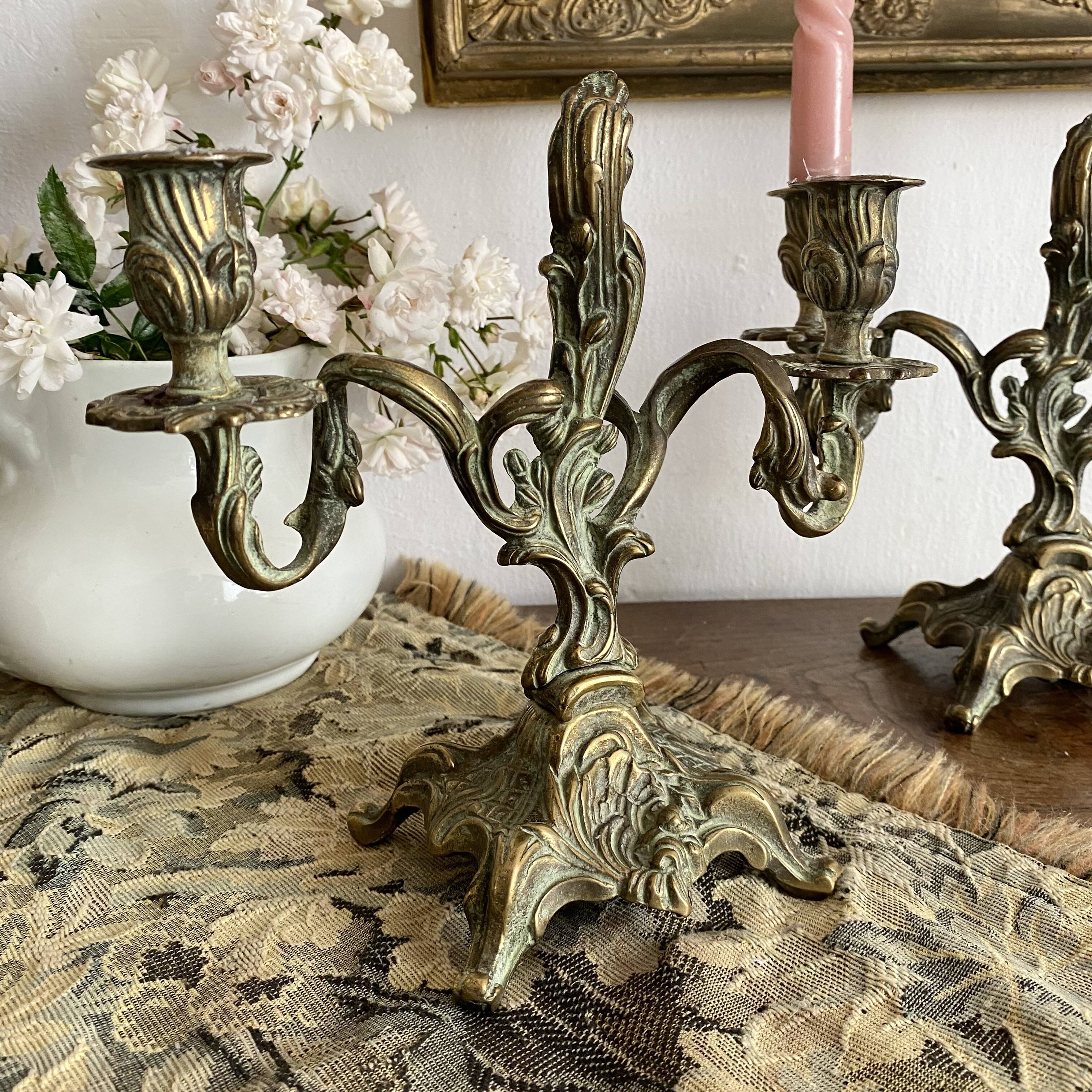 Pair of bronze rocaille candlesticks