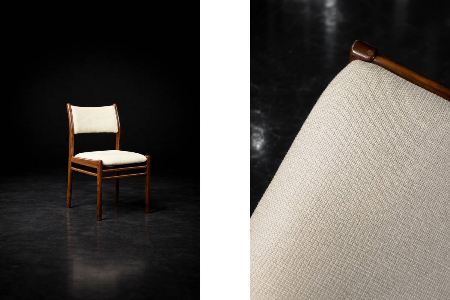 Vintage Mid-Century Modern Danish Teak & Beige Fabric Chairs, Set of 4