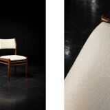 Vintage Mid-Century Modern Danish Teak & Beige Fabric Chairs, Set of 4