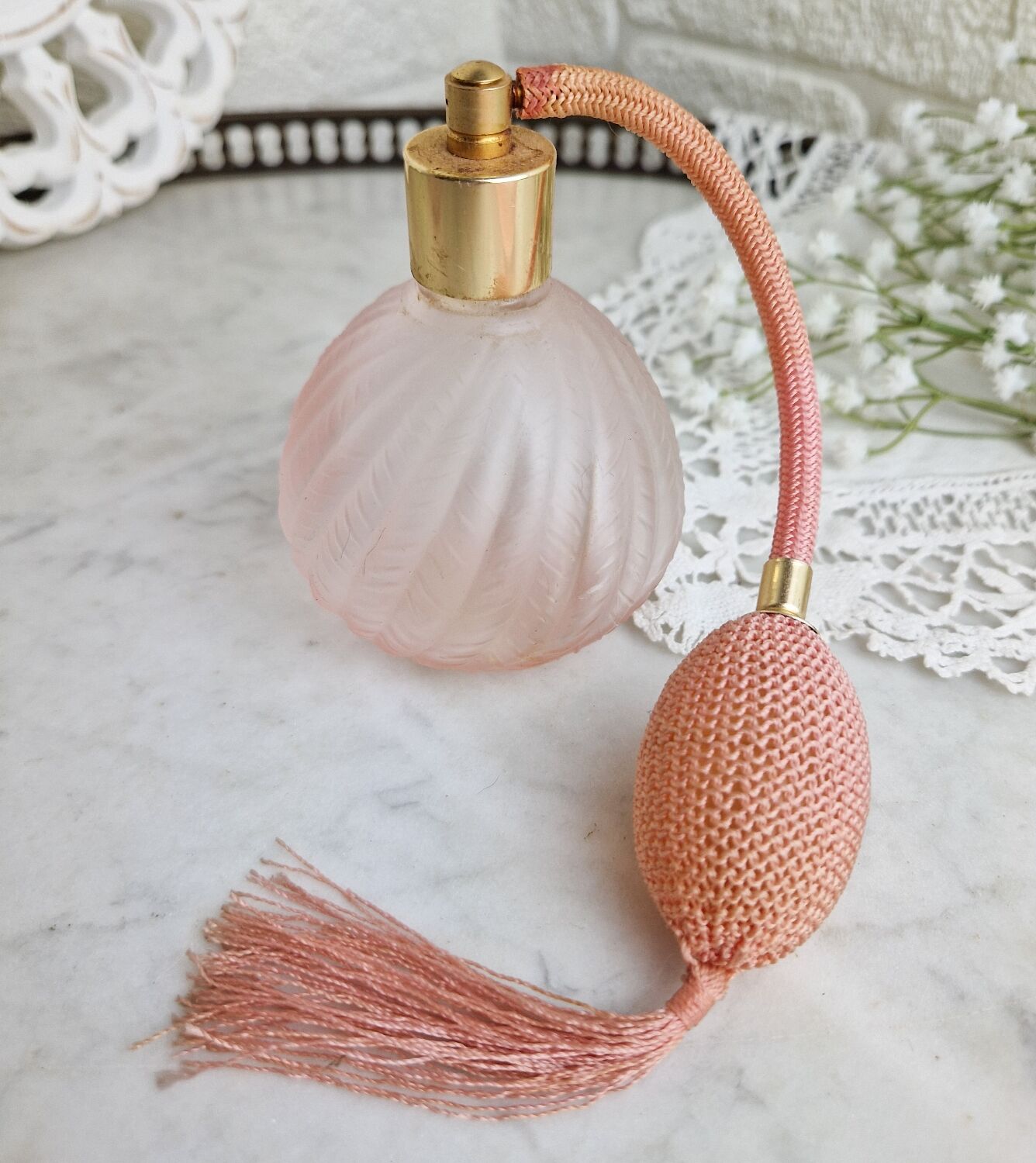 Vintage Pink Frosted Glass Bathroom Set Romantic Heart Decor