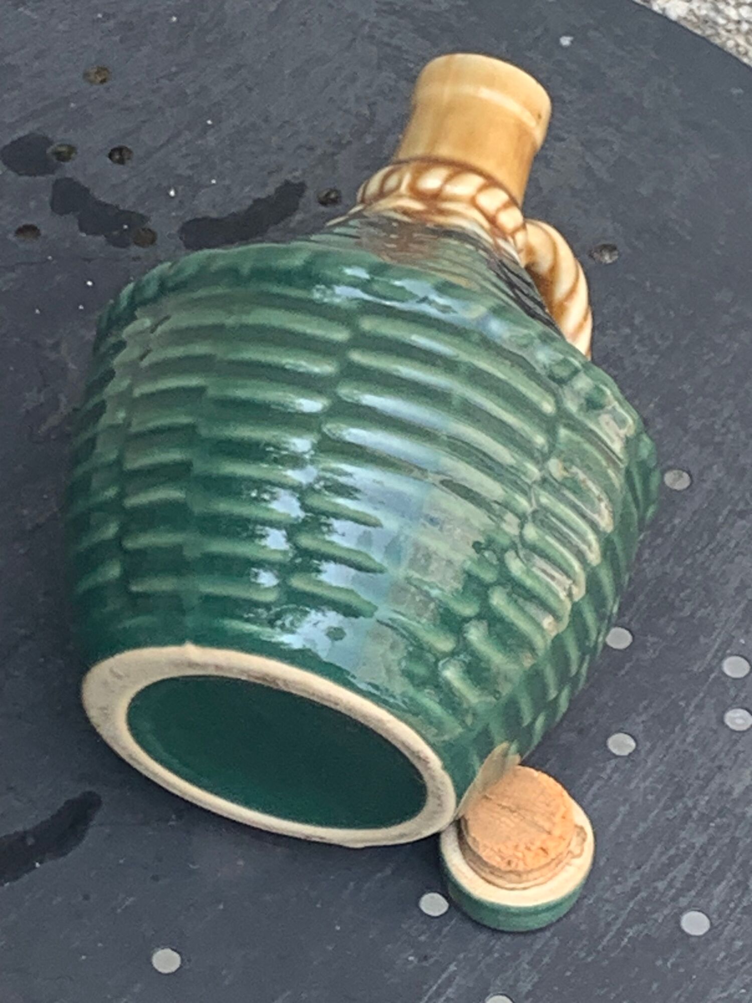 Liquor carafe, shape of Dame Jeanne Barbotine, vintage glazed ceramic
