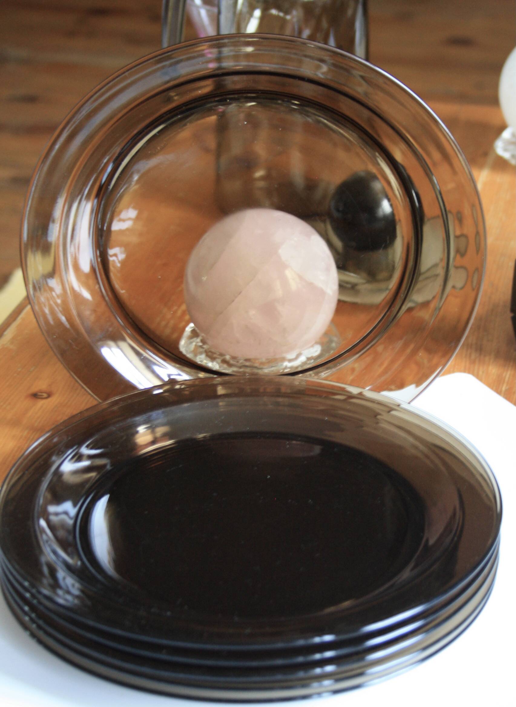 Set of 6 Vereco smoked glass dinner plates