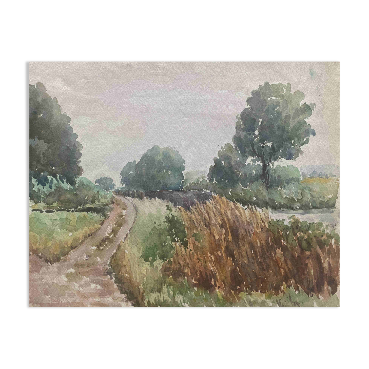 Watercolour painting Maurice Thevenin (1895-1967) Moulin rouge Doubs Jura