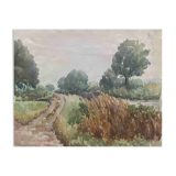 Watercolour painting Maurice Thevenin (1895-1967) Moulin rouge Doubs Jura