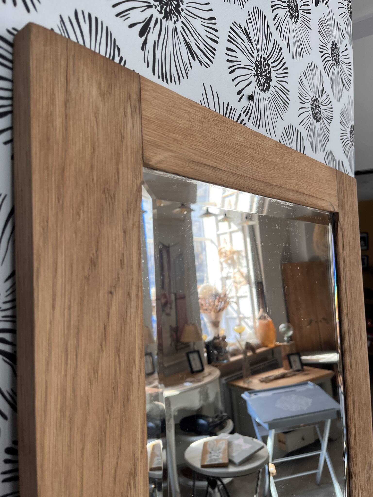 Vintage Art Deco bevelled wardrobe door, solid oak, Azalée.