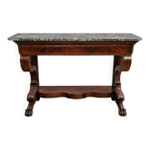 Empire Restoration console in mahogany, with a grey marble top.