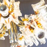 Carlo Nason Murano Glass Flower-Shades Chandelier by Mazzega - Chrome and Transparent Amber Glass, Hollywood Regency, 1970s
