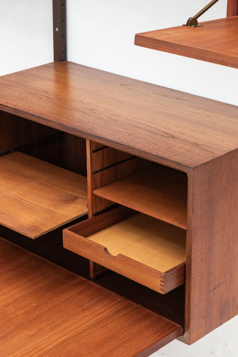 Playful 3-bay wall unit in teak wood by Poul Cadovius, Denmark, 1950s