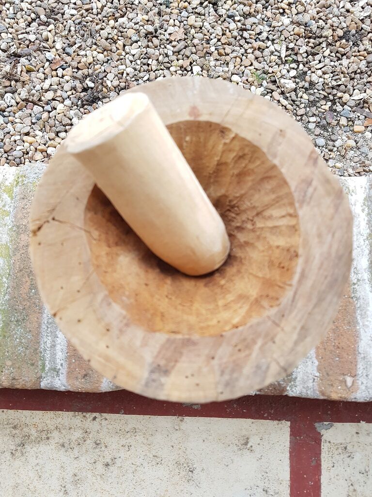 Vintage wooden mortar and pestle 1960