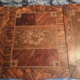 French marquetry dressing table, circa 1900, with adjustable mirror and storage.