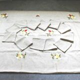 Vintage tablecloth set and 10 fine embroidered linen napkins, 270x165.