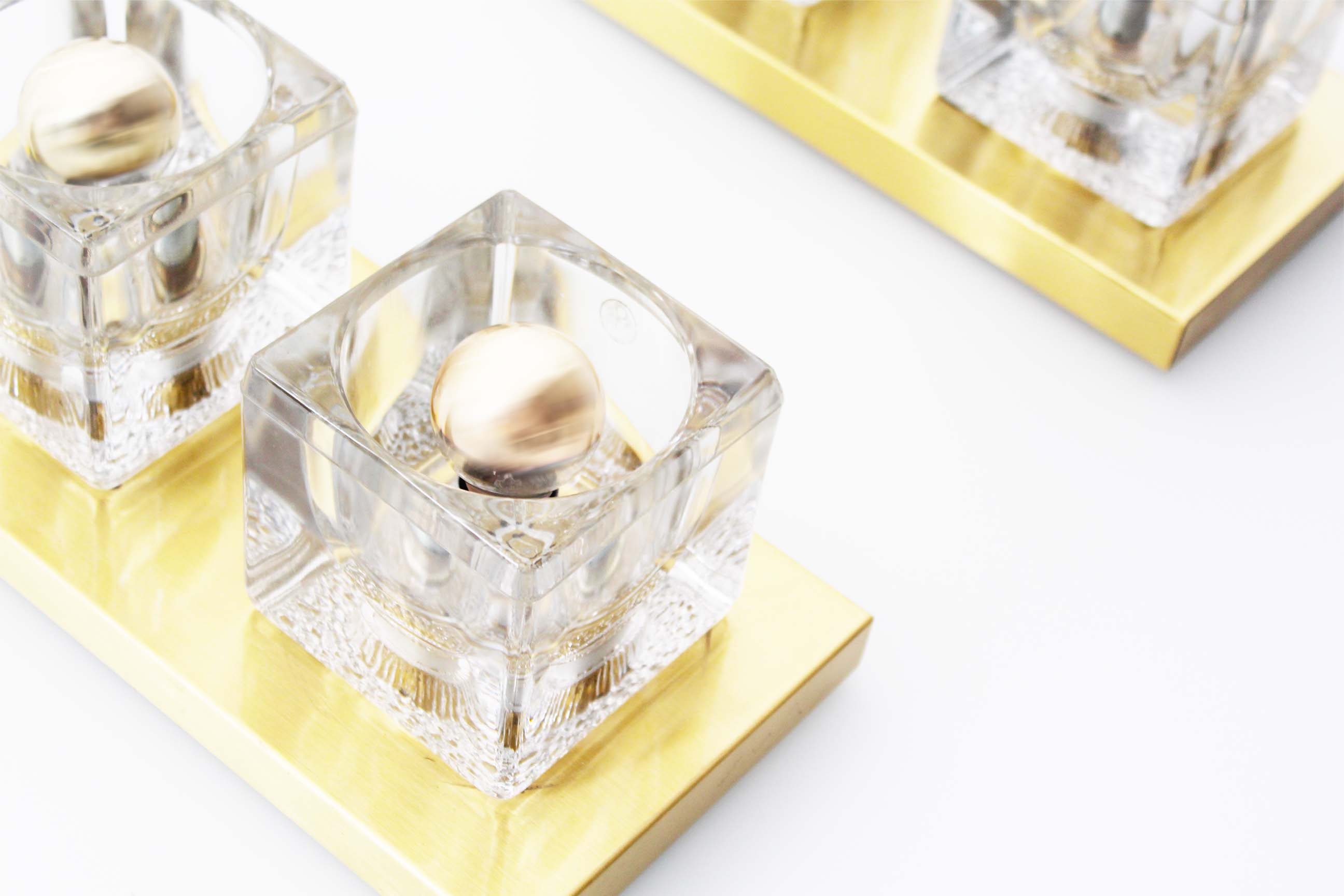 Set of two brass and murano glass ‘ice cube’ sconces by peill & putzler