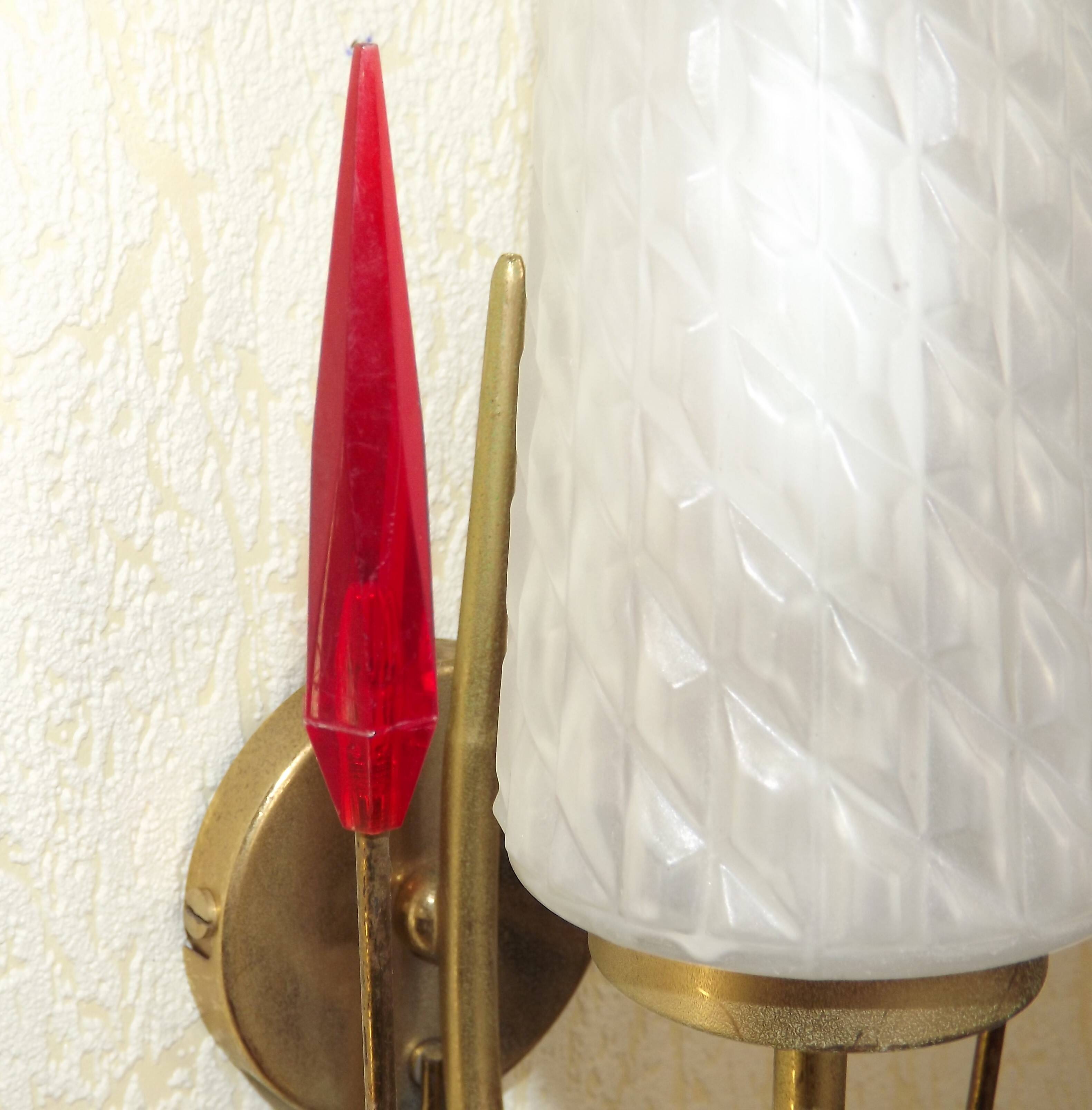 Simple Vintage Retro 1960s Gold Metal White Glass Shade 5