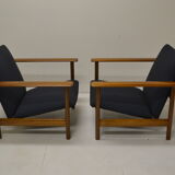 Pair of chairs of Gilbert Steiner mahogany and blue fabrics