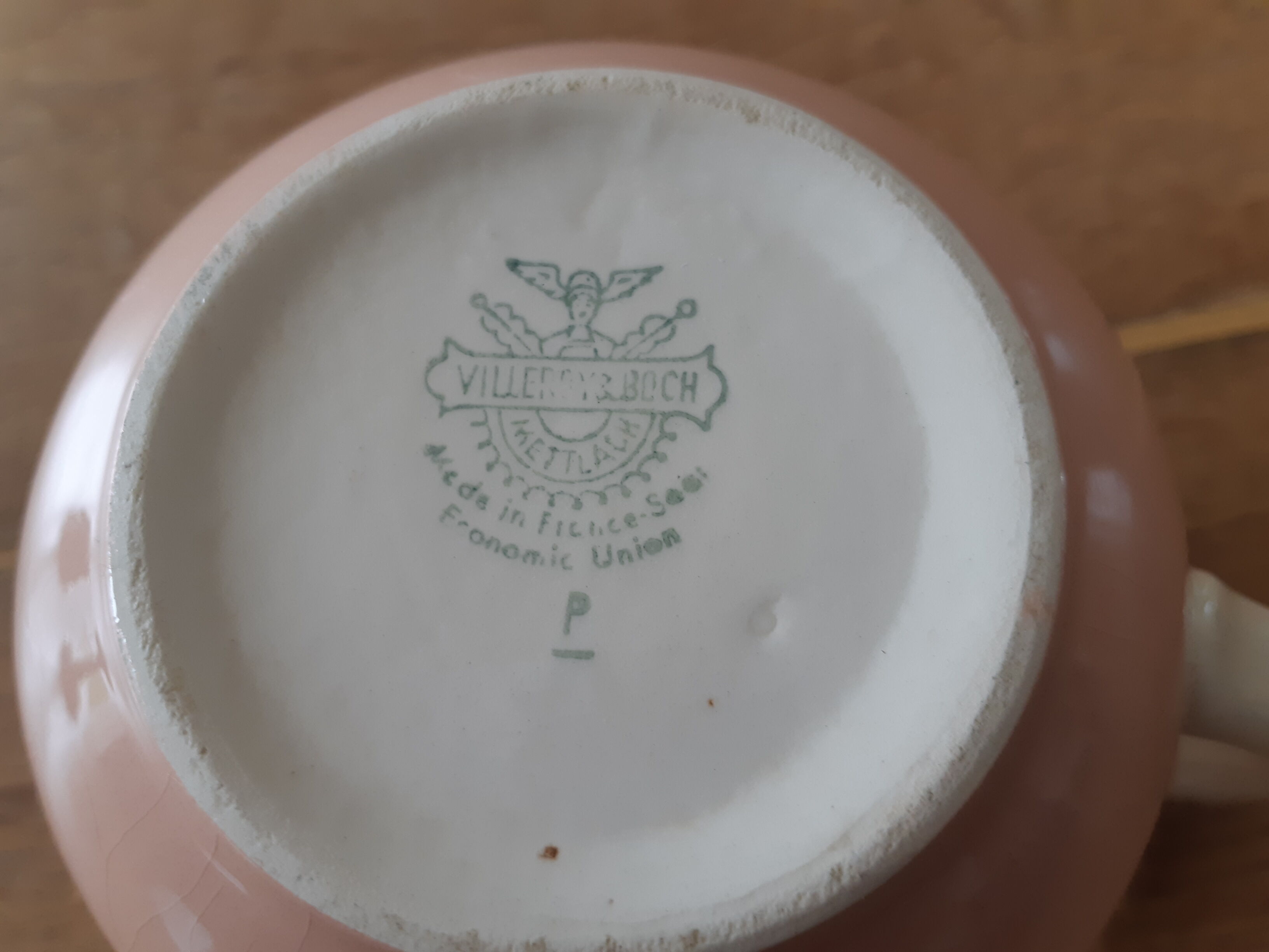 Pink and white creamer , Villeroy and Boch , milk jug , vintage French