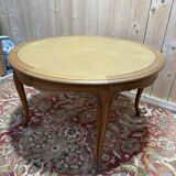 Round oak dining table with leather in Louis XV style.