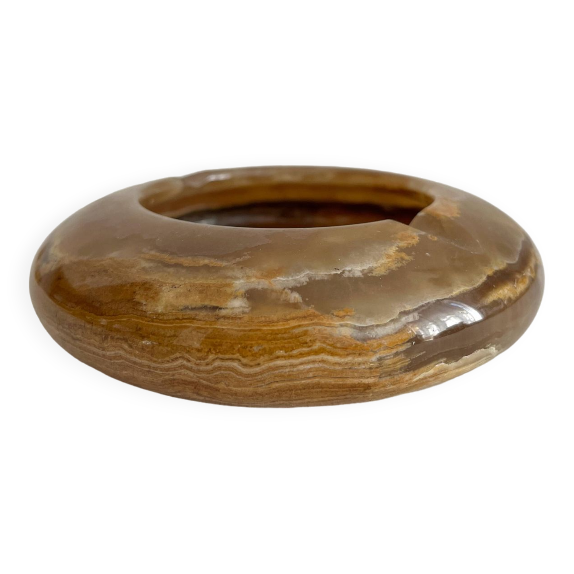 Vintage round alabaster or onyx ashtray