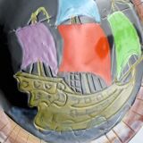 Ceramics plate cerenne "bateau" Vallauris 50/60 crociani/capron/chabaneix.