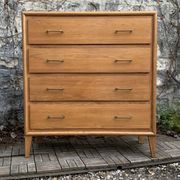 Vintage chest of drawers with compass feet, oak, original patina, 1950s