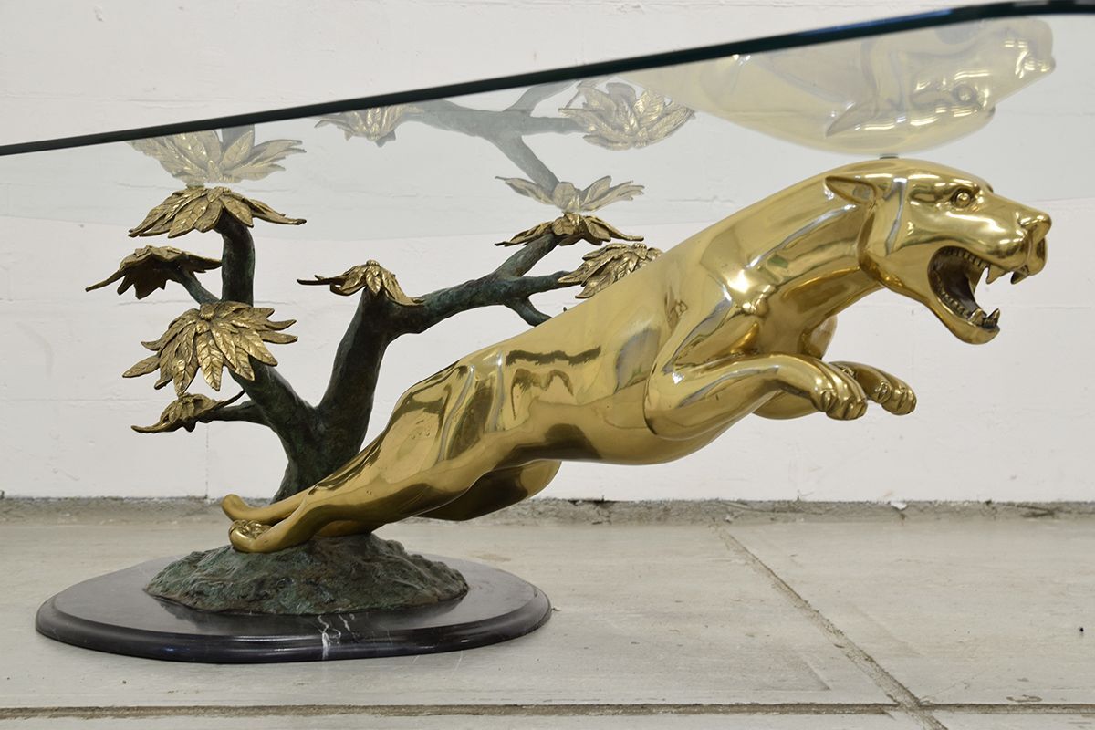 Panther table in bronze, brass and marble 1970