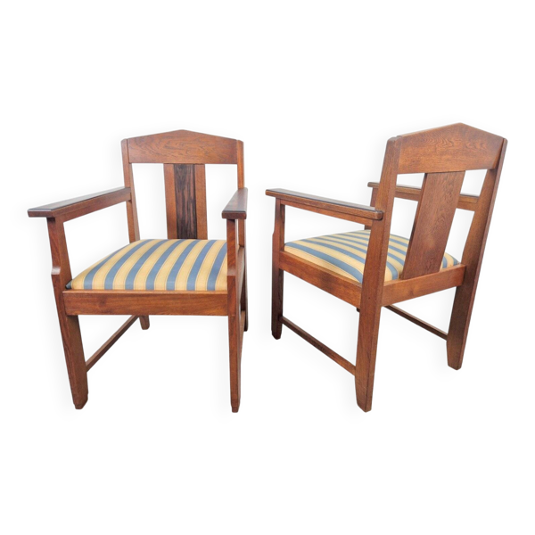 Fauteuils Art Déco de l'École de La Haye en chêne et ébène, années 1920, ensemble de 2