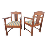 Art Deco Haagse School Armchairs in Oak and Ebony, 1920s, Set of 2