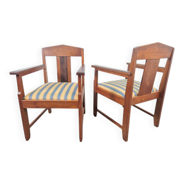 Art Deco Haagse School Armchairs in Oak and Ebony, 1920s, Set of 2