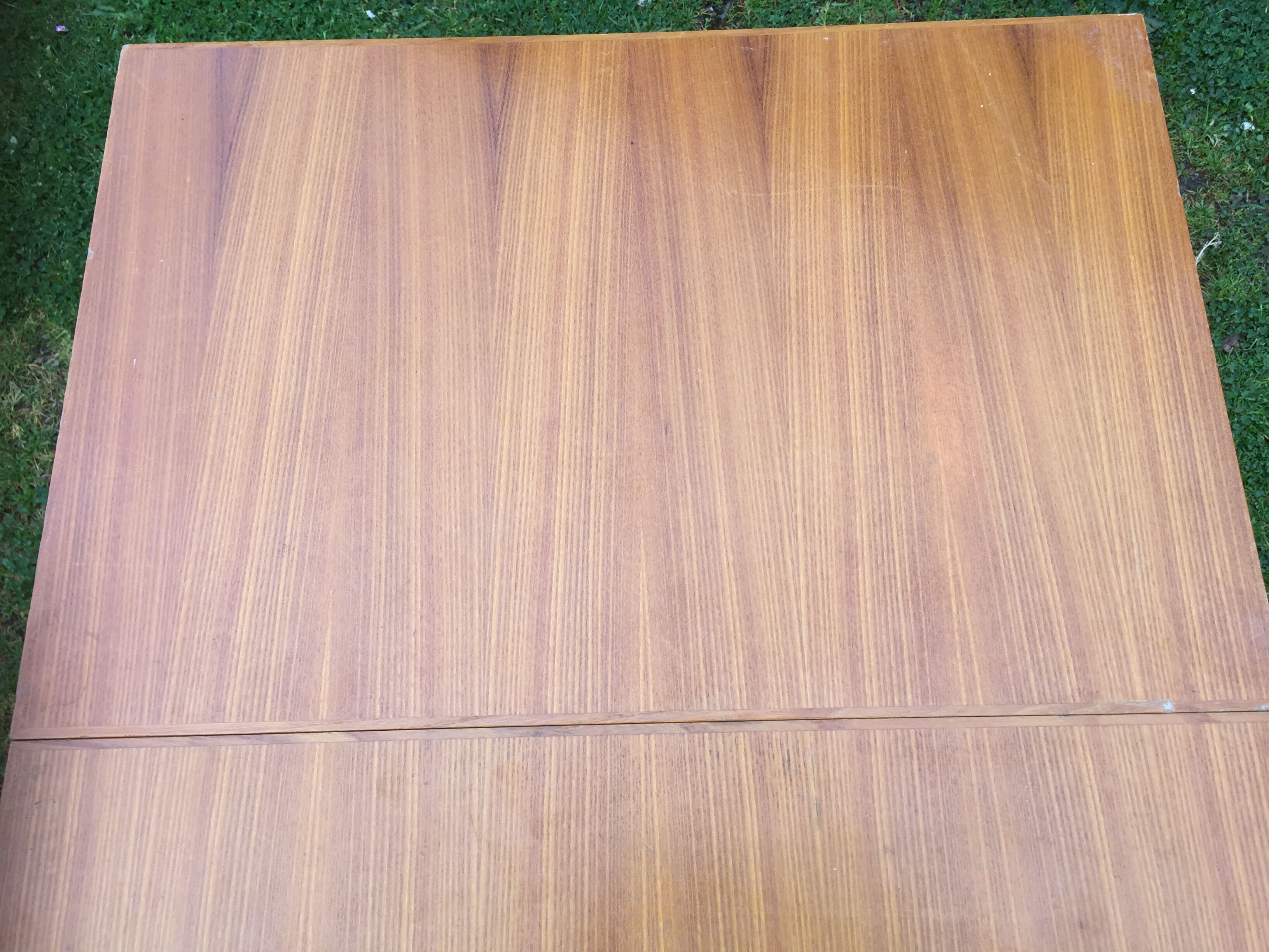 Vintage folding table with teak flaps said wallet with metal tubular base