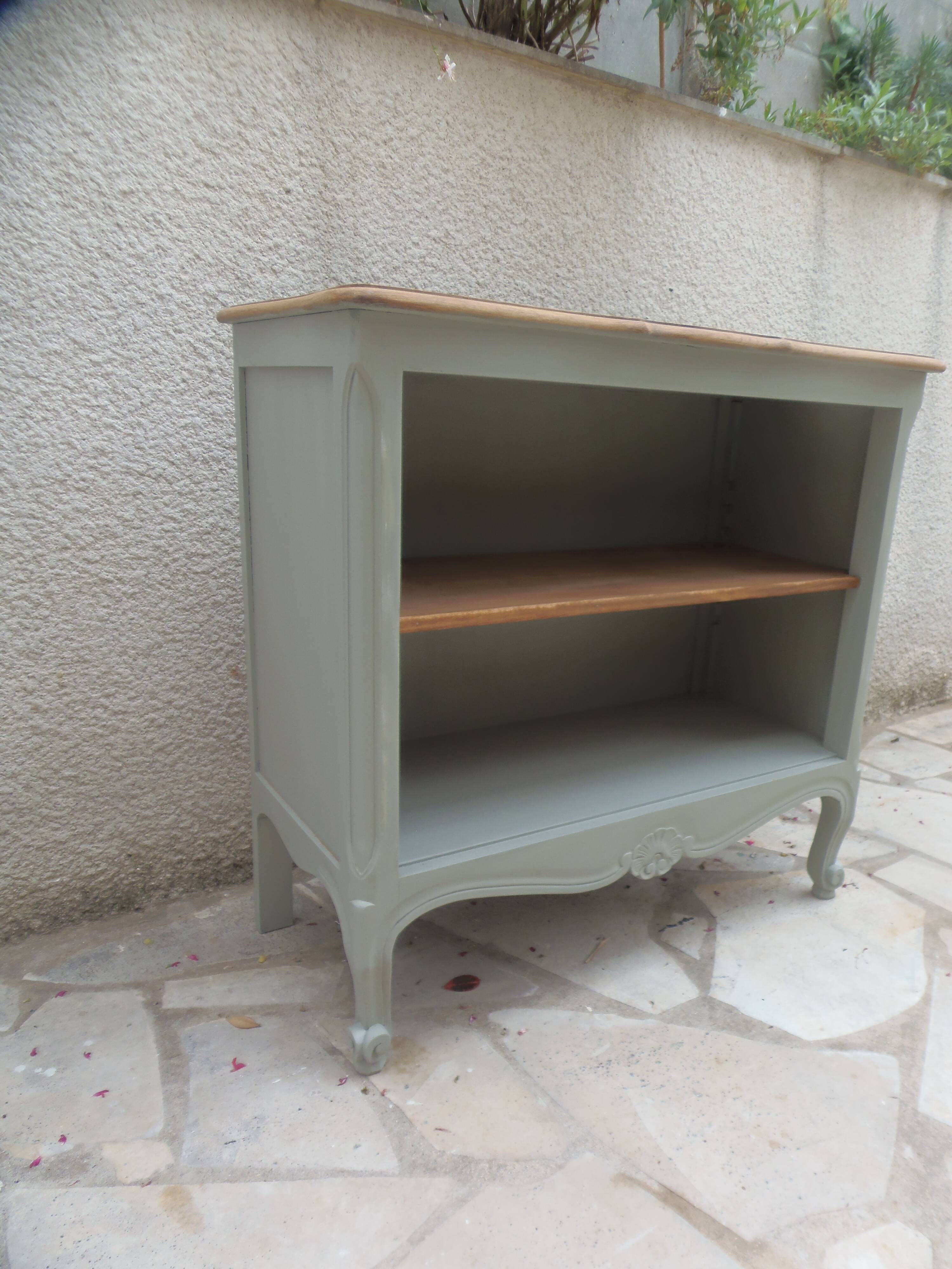 Louis XV style library renovated and enhanced in green-grey.