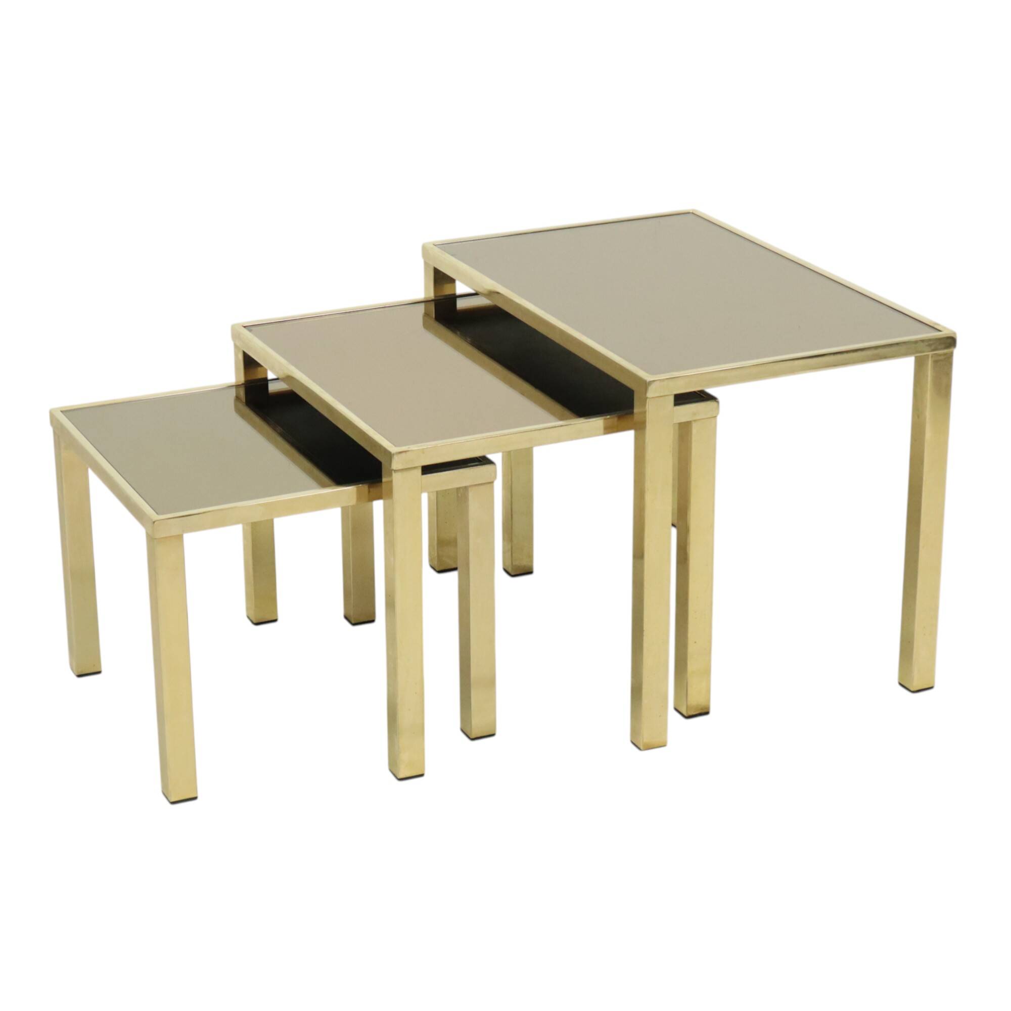 Tables gigognes Hollywood Regency Belgo Chrome plaqué or 23 carats