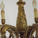 French Art Nouveau Bronze 6 Light Chandelier with Scroll Arms and Leaf Details 5583
