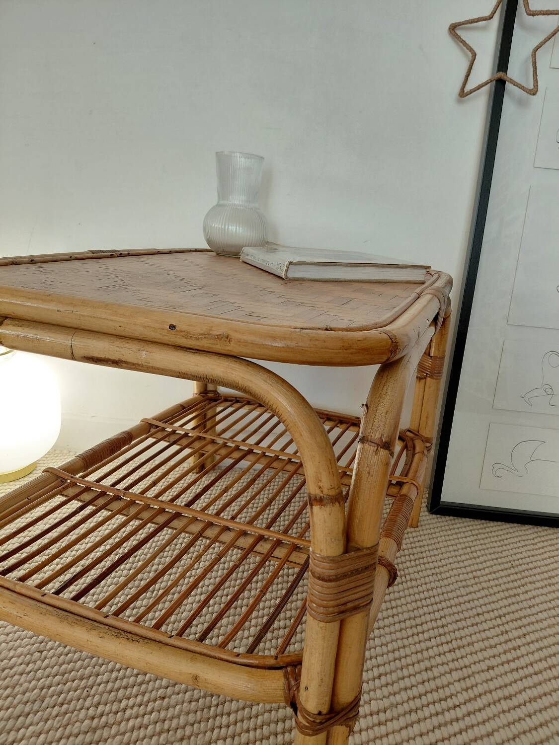 Vintage rattan coffee table from the 70s - organic lines, Riviera spirit.