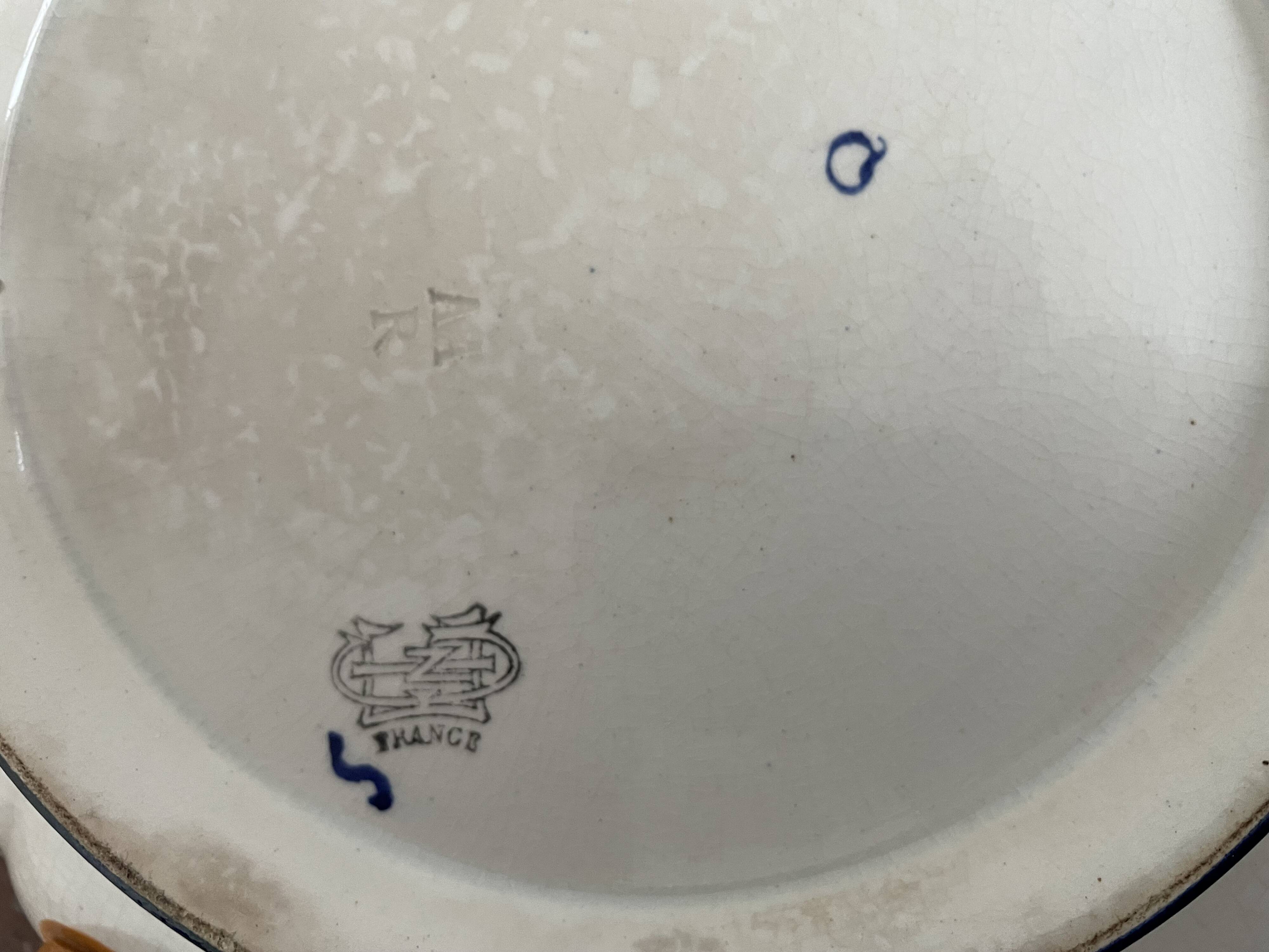 Antique, flat, bowler cup, centerpiece, Gien earthenware, nineteenth century, Renaissance décor