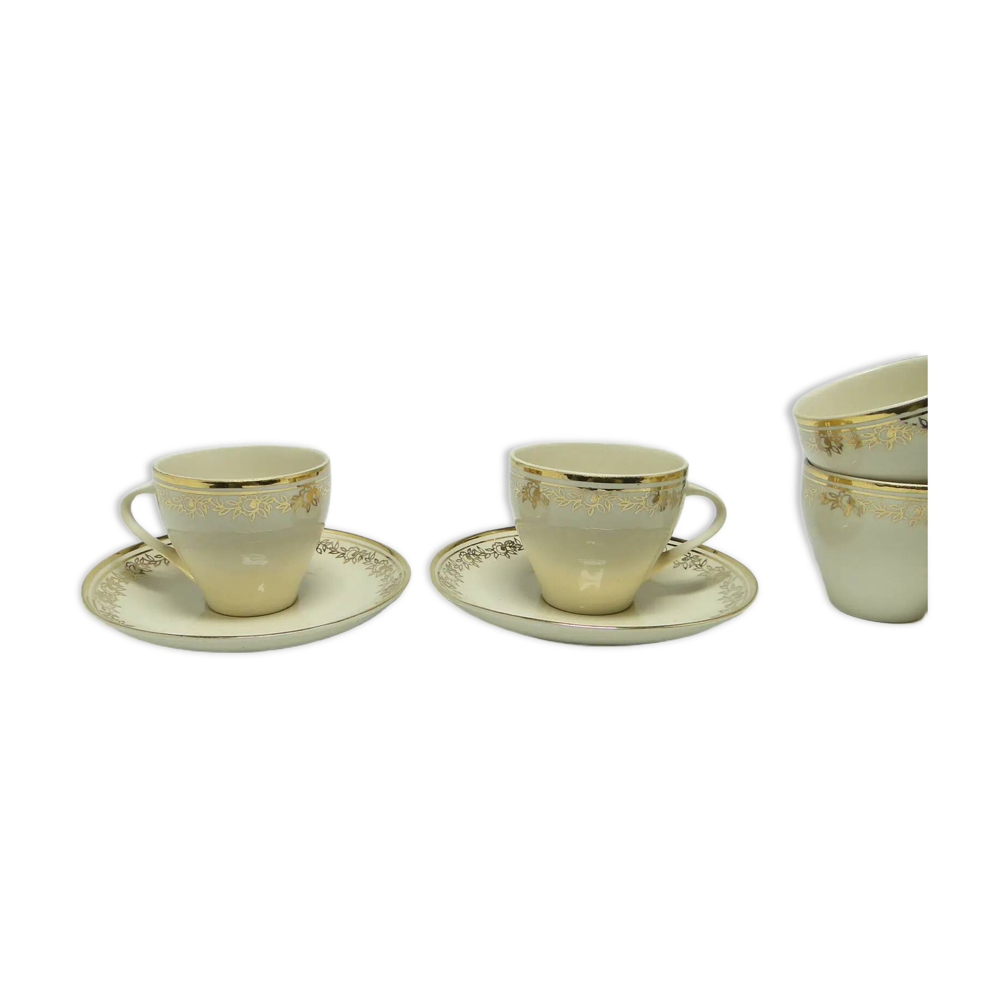 Paire de tasses Ewa, style mid-century modern, porcelaine blanche ivoire, Pologne, années 1970.