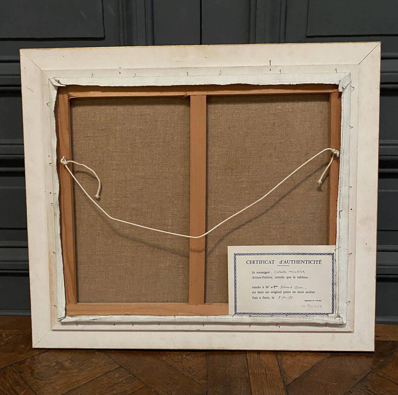 Oil on canvas cottages at the water's edge by Claude Mourier 1980