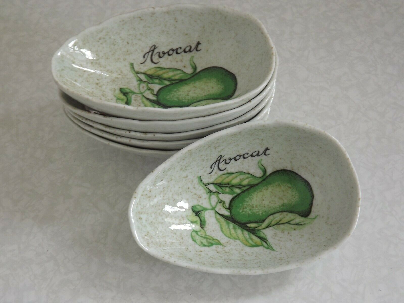 Set of 6 French Vintage Decorated Avocado Serving Dishes By Carte Blanche