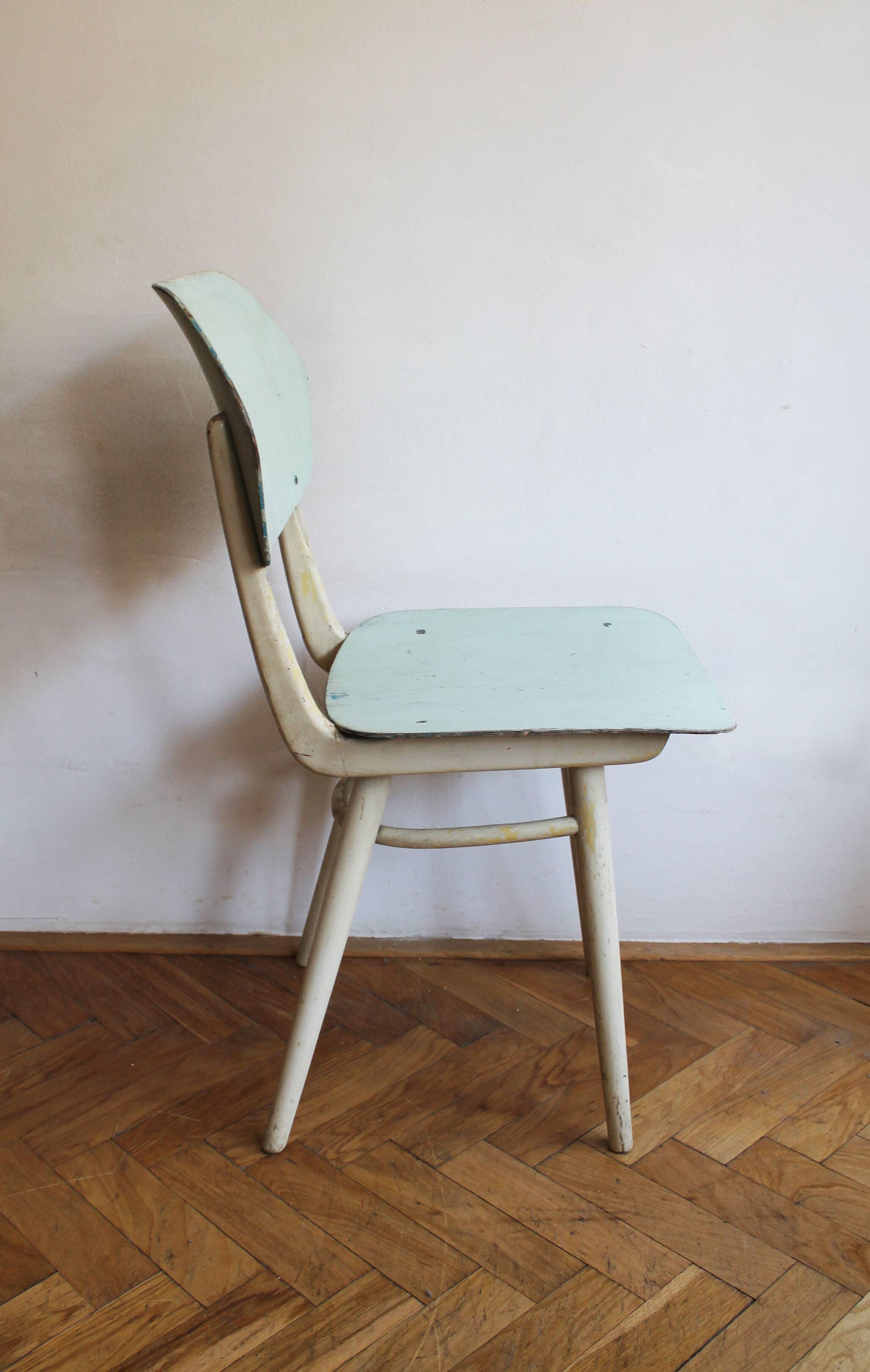 Set of 6 vintage TON chairs in painted wood, Czechoslovakia, 1964