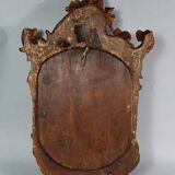 Ancien miroir biseauté cadre bois sculpté doré 19e siècle 55X31 cm C197