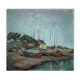 Table "Village and boats by the sea" Marine Bretagne signed 1948