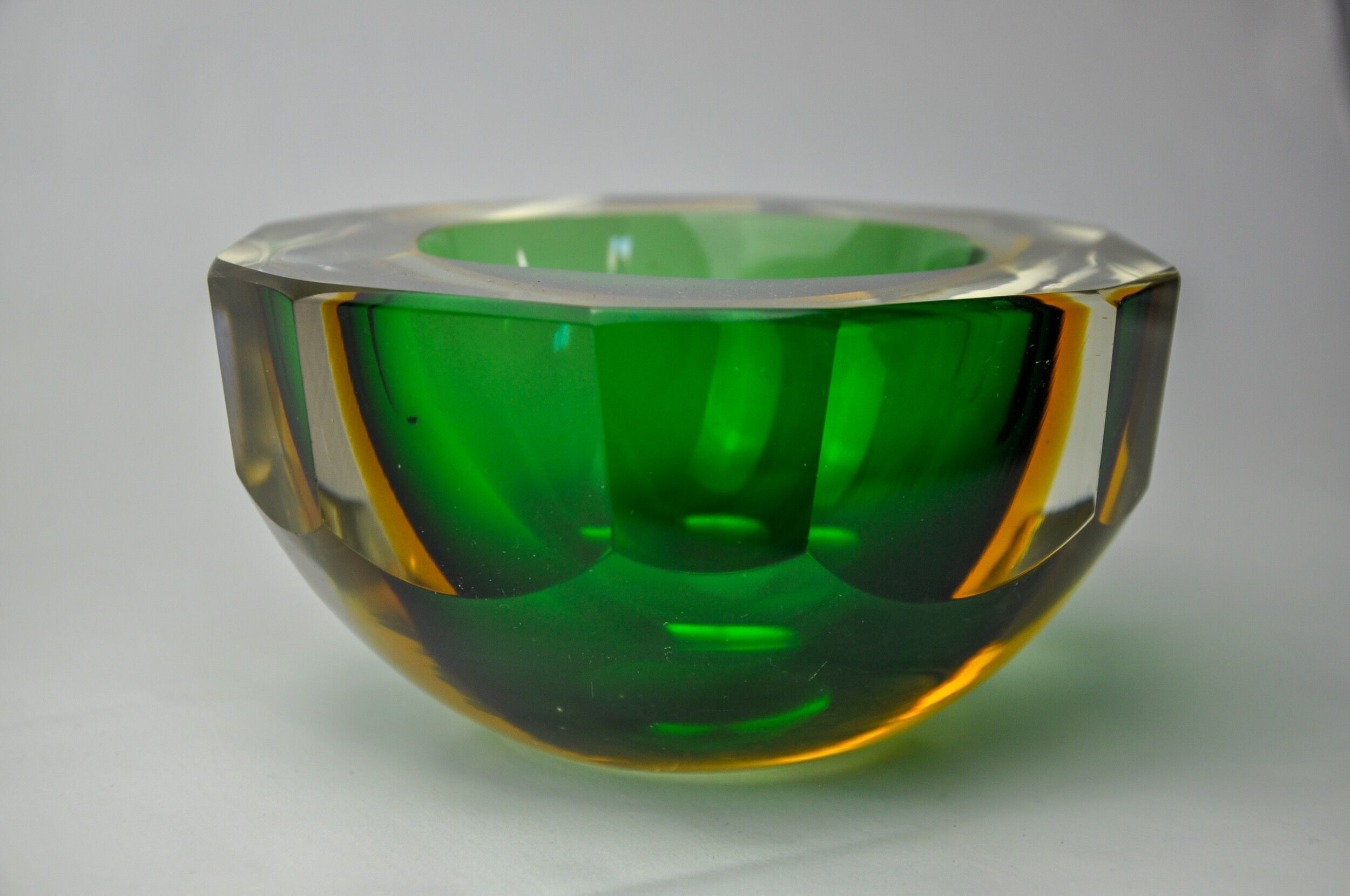 Vide poche sommerso vert et jaune par seguso, verre de murano, italie, 1970