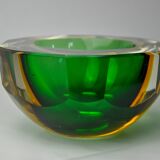 Vide poche sommerso vert et jaune par seguso, verre de murano, italie, 1970