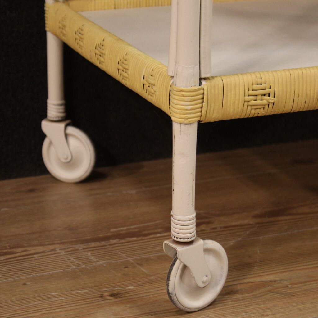 Italian service cart in wood and wicker