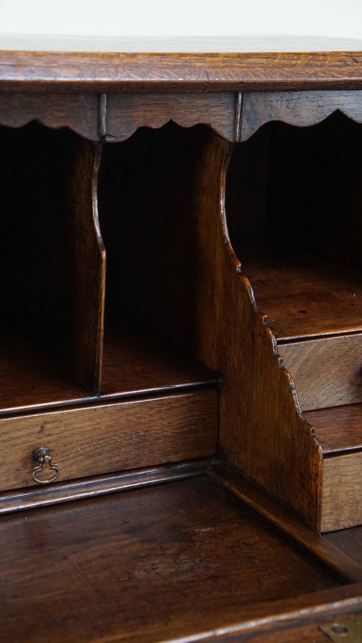 Antique English oak secretaire late 18th/early 19th century with stepped interior and working locks