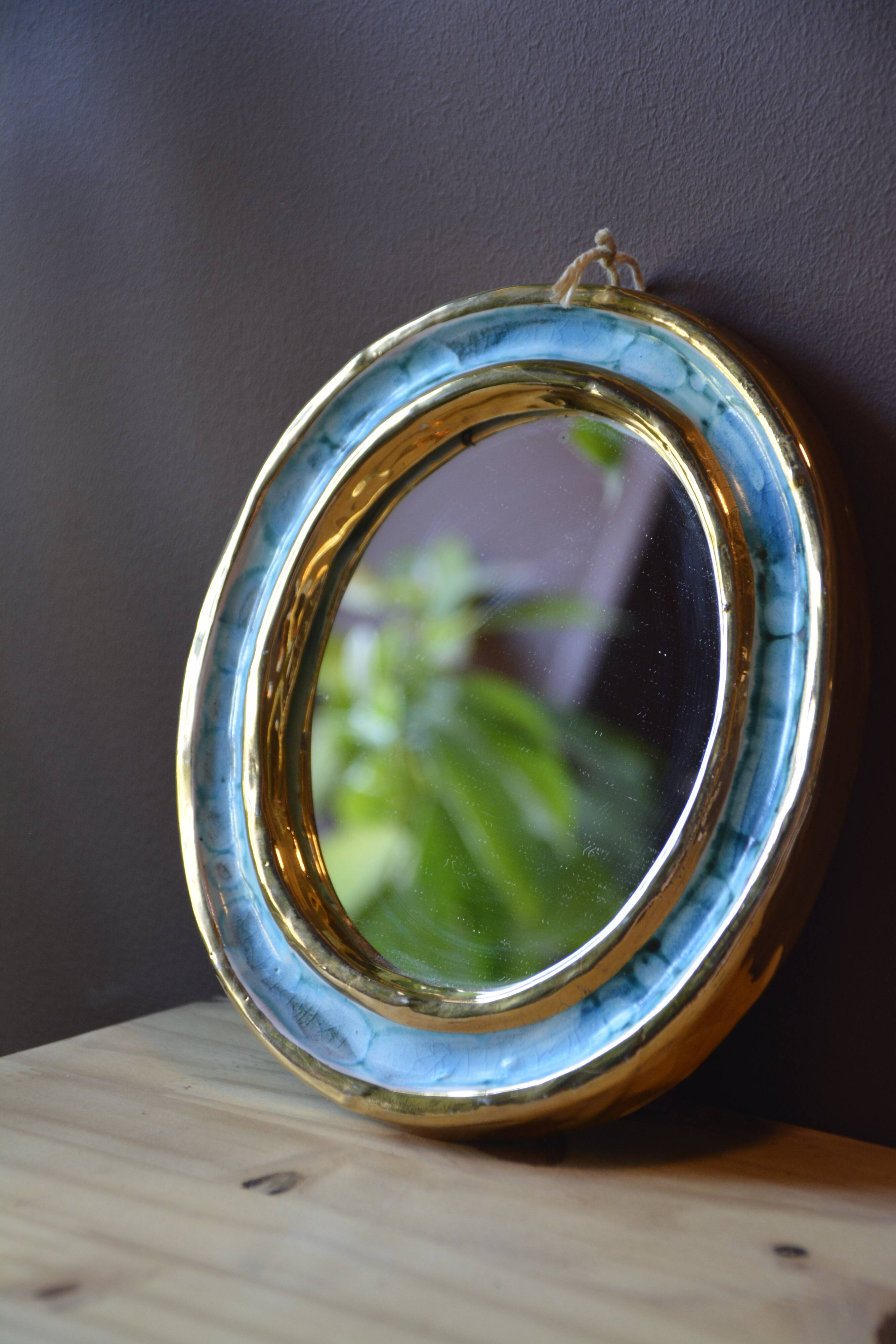 Blue and gold ceramic mirror