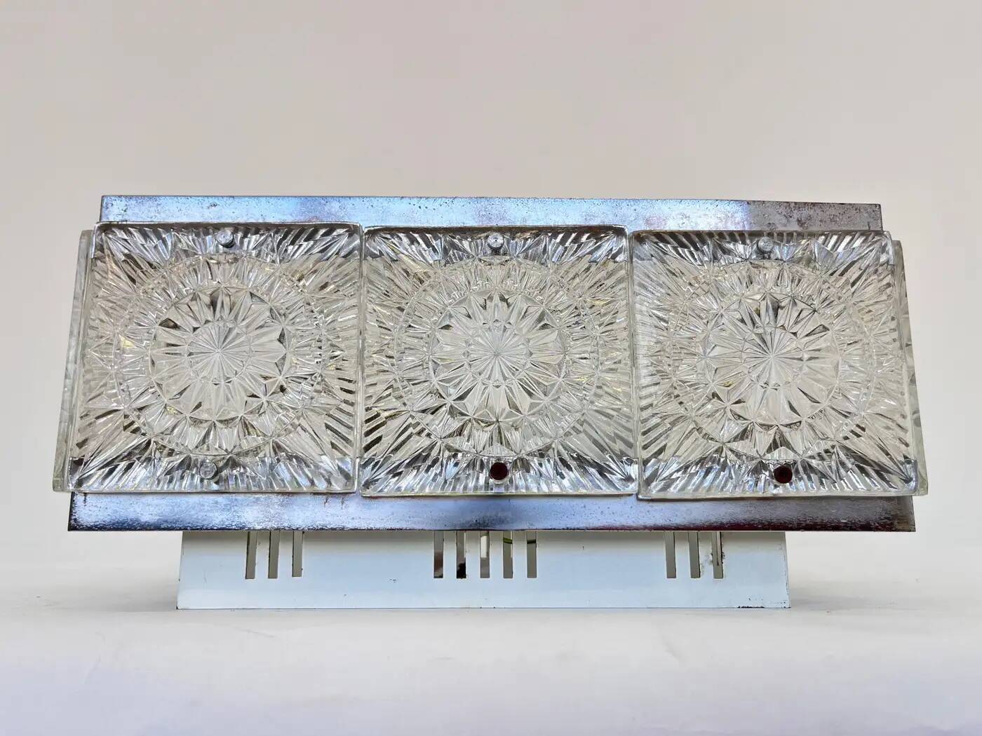 Rare glass flush mount by Kamenicky Senov, 1970s / Czechoslovakia